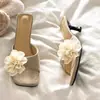 Zapatillas de tacón de aguja sin cordones, nueva colección primavera/verano 2026, zapatillas florales dulces de punta cuadrada abiertas al frente de tacón alto para uso diario