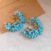 Ear cuff de borla con cuentas redondas de circón azul vintage aretes estilo retro francés joyería para orejas de lujo ligero sensación de alta gama