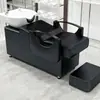 Cama de champú semirreclinable estilo lujo para salones de peluquería, lavabo cerámico integrado con reposapiés, cama de champú tipo sofá con cojín suave