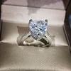 KYZC Anillo Europeo y Americano Micro-incrustado en Forma de Corazón Diamante Rosa Set de Anillo de Compromiso Anillo