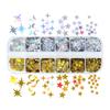 Caja de 12 Compartimentos con Lentejuelas Láser de Estrella y Luna para Uñas, Estrellas y Lunas Brillantes, Lentejuelas para Uñas, Lentejuelas Decorativas para Pestañas Postizas