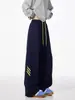 Calças Casuais Listradas de Corte Reto Soltas para Homens e Mulheres com Design de Cordão, Calças de Moletom Estilo High Street Americano para Primavera e Outono