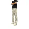 Pantalones a cuadros de estilo americano de corte limpio para hombre, forro polar de invierno, transpirables, de secado rápido, pantalones deportivos, pantalones casuales retro de pierna recta holgada