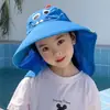Chapéu de Sol de Verão Infantil com Aba Larga, Chapéu Cachecol de Proteção Solar em Tela para Meninas, Chapéu de Pescador de Praia para Meninos, Chapéu de Sol para Uso Externo