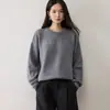 Nueva colección de otoño e invierno: suéter pullover de punto grueso de cinco agujas, cuello redondo, manga larga, mezcla de cachemira, corte holgado, hombros caídos, color liso versátil