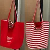 Bolso de Hombro Rayado Reversible de Doble Cara Estilo Coreano de Nicho Gran Capacidad Estilo Perezoso Bolso Tote Rojo Bolso de Compras Casual para Mujeres