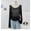 Suéter de Punto con Manga Larga Hueco Incrustado de Diamantes Estilo Coreano de Nicho Industria Pesada para Mujer Verano 2025 Diseño Sexy Transparente Blusa Protectora Solar
