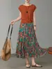 Diseño Feiyuan: Conjunto de Dos Piezas para Mujer: Top de Punto con Mangas Acampanadas y Cuello Redondo + Falda de Estampado Floral Acampanada con Doble Bolsillo, Nuevo Estilo de Verano
