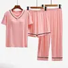 Conjunto de Ropa para el Hogar de Verano 2024 con Pantalones Cortos de Manga Tres Cuartos y Copas Acolchadas, Conjunto de Ropa para el Hogar para Mujer, Conjunto de Tres Piezas, Pijama para Mujer