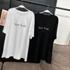 [Em Estoque] VC Nova Moda de Verão Camiseta com Estampa de Letras Gola Redonda Versátil Solta Camiseta Básica para Mulheres