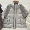 Cross 2026 Novo Tricô Patchwork Gola Alta 90 Penas de Pato Branco Jaqueta Feminina Acolchoada Quente Colete Outerwear Inverno