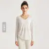 Weiman Roupa de Yoga com Decote V em Fio de Bambu Manga Longa Cover-up Secagem Rápida Ajuste Lateral com Cordão Camiseta Esportiva Fitness Corrida Feminina