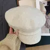 Boina Octogonal de Lana Tejida Estilo Retro Japonés para Mujer, Circunferencia de Cabeza Grande, Hace que la Cara Parezca Más Pequeña, Sombrero Artístico Versátil de Pintor de Nubes