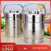 Caixa de almoço de aço inoxidável, pote isolado de camada dupla, com caixa de almoço redonda Bento para manter o frescor, com tampa e grade, pote a vácuo, balde de arroz