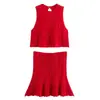 Roupas Femininas Europeias e Americanas Transfronteiriças AliExpress Venda Quente Moda Casual Tricô Vazado Sem Mangas Conjunto