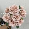 Ramo de rosas de 9 cabezas para bodas, decoración de mesa, flores artificiales, arreglo floral para bodas de otoño.