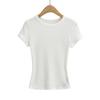 T3258-24 Nuevo Estilo de Verano Estilo Europeo y Americano Sexy Pura Pasión Sexy Cuello Redondo Manga Corta Elástico Delgado Hilo Texturizado Camiseta