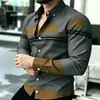Camisa casual masculina de manga longa, gola lapela, tamanho europeu, com estampa 3D, color block, disponível para atacado a partir de uma peça