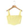 Estilo Francés Deseo Puro Spice Girl Amarillo Top de Tirantes con Cordones de Encaje Espiga Sexy Vestido Strapless con Abertura Estilo Vacacional Conjunto de Dos Piezas