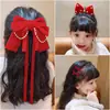 Grampo de Cabelo Laço Acessório de Cabelo para Meninas, Presilha de Cabelo Vermelha para Trás da Cabeça, Grampo de Cabelo de Ano Novo para Meninas, Ornamento de Cabelo de Fita Infantil