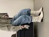 Botines de tacón grueso con punta, nuevo estilo otoño e invierno 2026, botines cortos elegantes para mujer con hebilla de cinturón tejido
