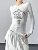 Camiseta Blanca Sexy Cruzada de Manga Corta para Mujer Estilo High Street Americano Otoño e Invierno 2025 Nuevo Top Delgado que Resalta la Cintura