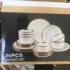 24 peças Phnom Penh louça de cerâmica ocidental pratos combinação combinando conjunto de jantar com aro dourado 24 peças
