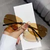Óculos de Sol Europeus e Americanos Sem Aro para Mulheres, Estilo Jennie de Alta Qualidade Proteção Solar Óculos de Sol Anti-UV para Fotografia de Rua de Garota Popular
