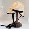Chapéu de Pescador Ráfia Trançado Vazado Estilo Japonês para Mulheres, Chapéu de Palha Versátil Respirável de Verão para Proteção Solar, Boné de Beisebol Guarda-Sol para Férias