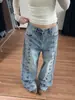 Carpa Tide em estoque estilo corte retrô fivela de metal jeans feminino novo solto faca curva perna larga drapeado calça comprida