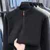 Suéter Espeso de Invierno Nuevo Estilo para Hombre con Media Cremallera y Forro de Lana Moda Juvenil Todo en Uno Cálido de Lana Tejido Capa Base