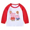Camiseta de Algodón para Niños Primavera y Otoño Cerdo Ajustada al Hombro Cuello Redondo Manga Larga Camiseta Base para Niños y Niñas Camiseta de Bebé