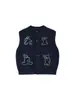 Colete Suéter Masculino Wuli Bu Yi Inverno Novo Estilo Colete Cardigan com Bordado de Urso Mistura de Lã Top Versátil