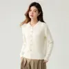 Nuevo Cárdigan de Punto de Cachemira con Cuello Polo para Otoño e Invierno, Suéter de Punto Trenzado de Manga Larga para Mujer, Top Suave, Pegajoso, Amigable con la Piel, Versátil