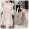 Lencería sexy Meiyujia, camisola de encaje, conjunto de camisón de hada transparente de hombros descubiertos, una pieza envío directo
