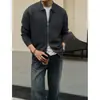 Estilo Old Money Texturizado Desaliñado Genial Cremallera Solapa Cárdigan para Hombre Otoño Casual Relajado Cálido Suéter Abrigo de Punto