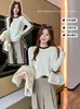 Camiseta de Manga Larga Cálida Xiaomi Mink con Rayas y Bloques de Color para Mujer Otoño/Invierno Nueva Sensación de Alta Gama Capa Base Ropa de Exterior Cuello Redondo