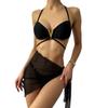 Exportação Europeia e Americana Aliexpress Bikini Transfronteiriço 2024 Novo Cor Sólida Alça em V Sexy Roupa de Banho de Três Peças