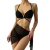 Nuevo Artículo de Comercio Exterior Europeo y Americano Estilo Sexy Traje de Baño Bikini de Playa de Tres Piezas Traje de Baño Dividido con Cordones