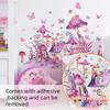 M16000 Desenho animado rosa roxo cogumelo casa fofo divertido animal borboleta adesivos de parede quarto infantil sala de estar adesivos de parede decorativos