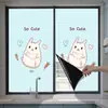 Pegatinas de Película de Vidrio Azul para Ventanas y Puertas de Baño, Bloqueo Total, Opacas, Escarchadas, Protección Solar, Anti-Miradas, Dibujo Animado de Conejo
