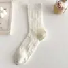 Meias de Renda com Renda Vazada, Meias Finas de Algodão Puro para o Verão no Meio da Panturrilha, Meias de Renda com Renda Vazada e Borda Bolha Estilo Miu Moderno Inspirado em Ballet