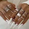 Conjunto de Anéis Femininos Cruzados Criativos Simples de Temperamento Anéis Empilháveis Ajustáveis Abertos com Pedras Strass Inlaid de Alta Qualidade