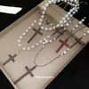 Nuevo Collar Multicapa de Perlas con Cruz Incrustada de Diamantes Estilo Dulce y Fresco Cadena de Clavícula de Moda Cadena Ligera de Lujo de Alta Gama para Suéter para Mujeres