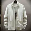 2026 Novo Suéter de Tricô Transfronteiriço Jaqueta Casual Masculina Cardigã Suéter de Tricô Solto com Gola Alta Forrado com Fleece
