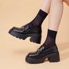 Mocasines negros de suela gruesa para mujer 2025 Otoño Nuevo Celebridad de Internet Nicho Zapatos de cuero pequeños Zapatos de cuero sin cordones estilo británico