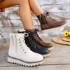 Botas de nieve gruesas de suela plana de talla grande para mujer, con cordones, forradas de felpa, engrosadas, zapatos de algodón cálidos, nuevos zapatos de algodón de moda para otoño e invierno