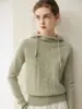 Suéter com Capuz 100% Caxemira Pura Outono 2026 Feminino Malha Solta Estilo Casual Camisa Básica