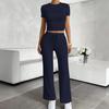 Ropa de Primavera 2025 para Mujer Transfronteriza Amazon Más Vendido Pantalones de Color Sólido Manga Corta Casual Moda Traje de Dos Piezas
