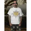 Camiseta Estampada Casual Versátil de Manga Curta com Lavagem e Efeito Desgastado da Equipe Cabeça de Macaco de São Miguel High Street